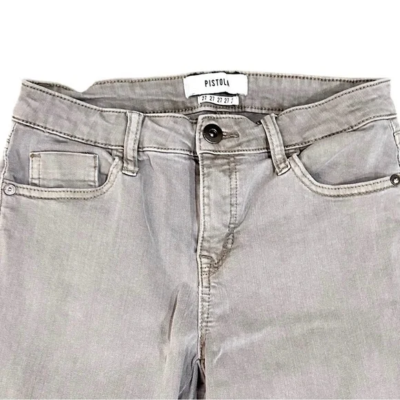 Pistola moto Audrey ribbed knees skinny light Gray low rise Jeans biker size 27 - Picture 4 of 7